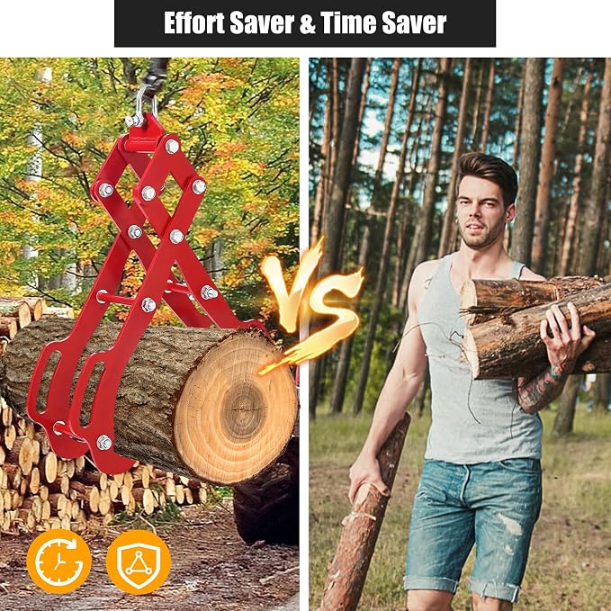 GarveeLife 28 in Log Lifting Tongs with 4 Claw Timber, Heavy Duty Logging Tool Grabbler, Anti-Slip Wooden Tongs, Steel Log Lifting for Tractors, Skidders, Firewood, Lumber Skidding Grabber | Anti-Slip Wooden Tongs, Steel Log Lifting Tong for Tractors, ...