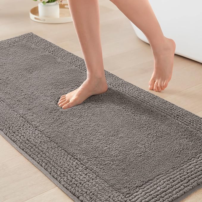 Madison Park Splendor Reversible 100% Cotton Bath Runner 24 x 60 Charcoal | Tufted Bathroom Rug, 3000 GSM, Hotel Quality, Luxurious Plush, Medium Pile, Absorbent, Quick Dry, OEKO-TEX, Shower Room Décor