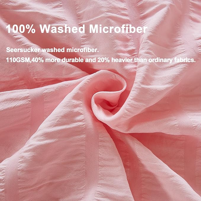 AveLom Blush Pink Seersucker Duvet Cover Set Full Size (80 x 90 inches), 3 Pieces (1 Duvet Cover + 2 Pillow Cases), Ultra Soft Washed Microfiber, Textured Duvet Cover with Zipper Closure, Corner Ties