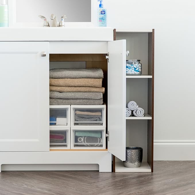 IRIS USA 6 Qt. Plastic Drawer Storage Organizer Stacking Drawers, 2-Pack, Stackable Unit with Sliding Drawer for Bedroom Kitchen Under Sink Pantry Craft Room Bathroom Dorm Office, White