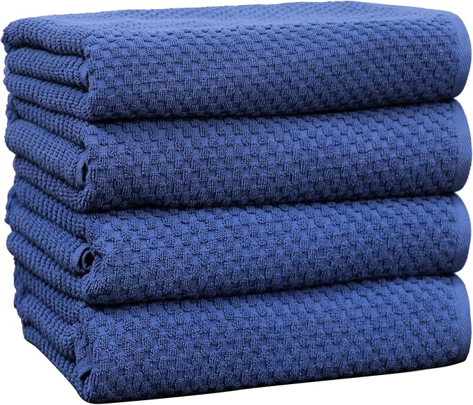 COTTON CRAFT Euro Spa Waffle Weave Bath Towels - Set of 4 Blue Towels | Pure 100% Ringspun Cotton Oversized Luxurious Towel Set - Soft Plush Super Absorbent Low Lint Quick Dry - 30 x 56 inches