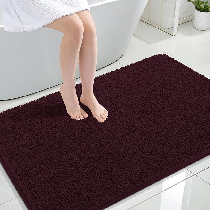 OLANLY Large Bathroom Rugs 47x32, Extra Soft Absorbent Chenille Bath Rugs, Rubber Backing Quick Dry, Machine Washable Bath Mats for Bathroom Floor, Tub and Shower, Home Decor Accessories, Black Cherry