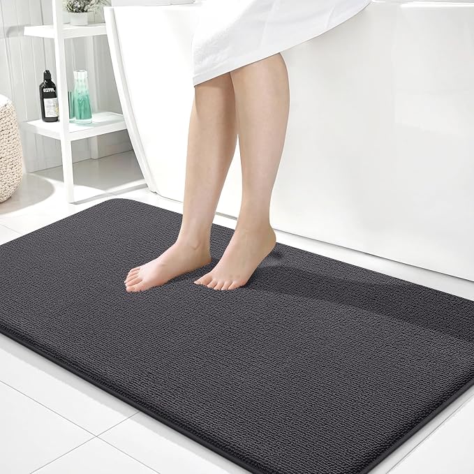 OLANLY Memory Foam Large Bathroom Rugs 45x27, Absorbent Bath Mat, Dark Grey | Soft Quick Dry Bath Mat Rugs, Non-Slip, Machine Washable Mat for Bathroom Floor, Tub and Shower, Home Decor Accessories