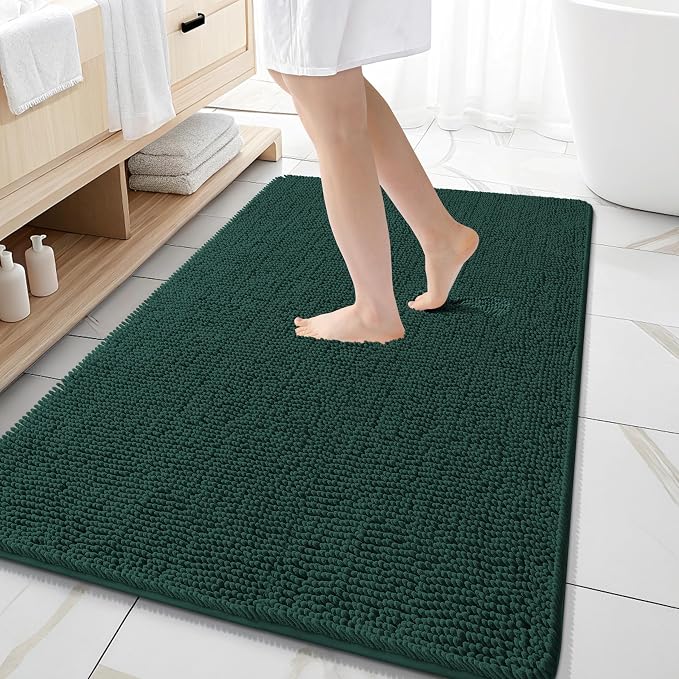 OLANLY Large Bathroom Rugs 59x35, Soft Absorbent Chenille Bath Rugs, Rubber Backing Quick Dry, Machine Washable Bath Mats for Bathroom Floor, Tub and Shower, Home Decor Accessories, Blackish Green
