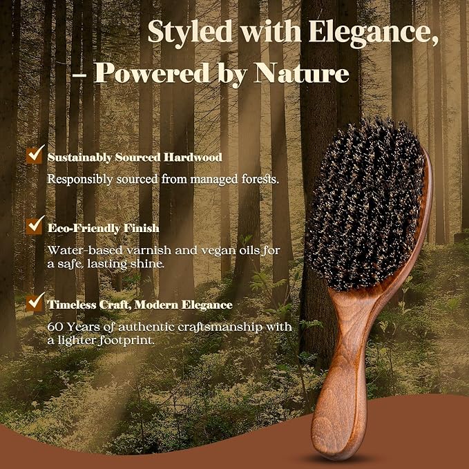 Boar Bristle Hair Brush Since 1965 British Craftsmanship, Handmade Natural Wooden Slick Back Hairbrush/Beard Brush, Pure Soft Bristles Gentle Detangling Women Men Kids Thin Fine Hair, Smooth & Shine