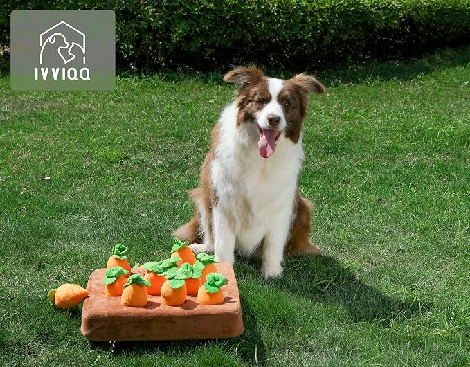 Interactive Dog Toys，Squeak Carrot Snuffle Mat for Dogs Plush Puzzle Toys 2 in 1 Non-Slip Nosework Feed Games for Pet Stress Relief with 12 Carrots…