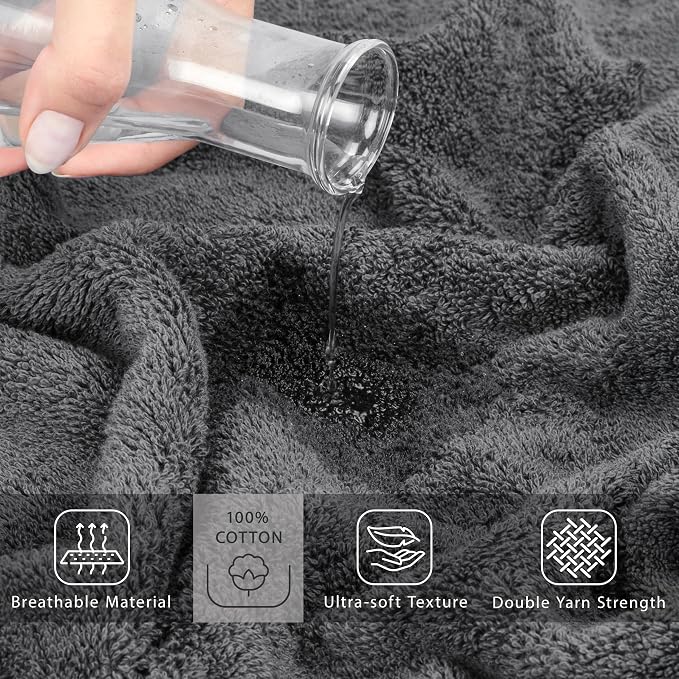 Cotton Paradise 100% Cotton Turkish Towel Set, Soft Absorbent Quick Dry, 2 Piece 35x70 Bath Sheet Set, Dark Gray
