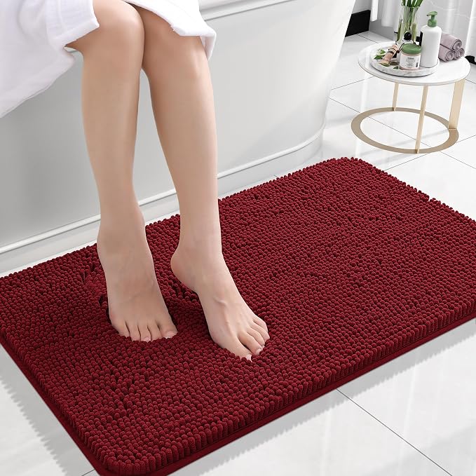 OLANLY Small Bathroom Rugs 24x16, Extra Soft Absorbent Chenille Bath Rugs, Rubber Backing Quick Dry, Machine Washable Bath Mats for Bathroom Floor, Tub and Shower, Home Decor Accessories, Red