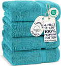 Chakir Turkish Linens 4 Piece Hand Towels, 100% Cotton Turkish Towels for Bathroom, Luxury Soft Absorbent Hand Towel Set, 16 x 30 Inches, Aqua