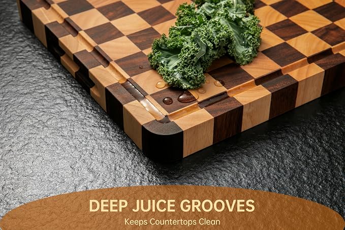 Cutting Boards for Kitchen, Checkered Cutting Board, 1.2" Thick | 16.5" x 11.6" Walnut Wood Chopping Board with Juice Groove&Handle, Double-sided Butcher Block for Prep&Serving with Gift Box