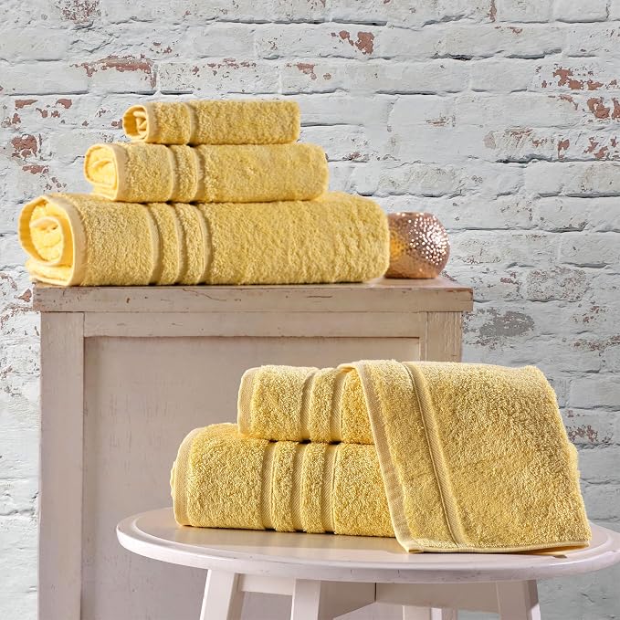 Hawmam Linen Yellow 6 Piece Bath Towels Set for Bathroom Original Turkish Cotton Soft, Absorbent and Premium 2 Bath Towels, 2 Hand Towels, 2 Washcloths