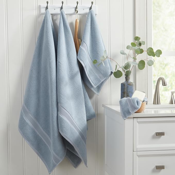 Luxury Bamboo Rayon Oversized Bath Towel Set | 2-Pack | Soft | Blue Fog | 35% Bamboo Rayon - 65% Zero Twist Cotton | Absorbent Quick-Dry Towels for Bathroom | Ultra Soft | OEKO-TEX Standard 100