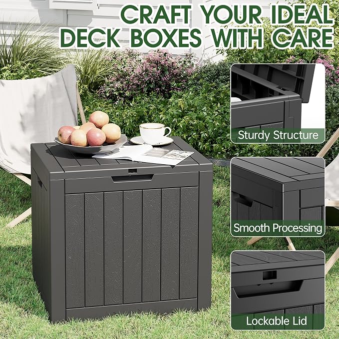 Deck Box, 35 Gallon Resin Indoor and Outdoor Storage Boxes Waterproof for Garden Tools, Patio Accessories Storage Bench, Patio Furniture and Cushions with Lockable Lid, Black