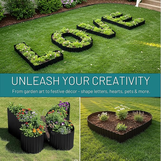 50FT Black Corrugated Metal Landscape Edging – Flexible & Rustproof Garden Edging Border, Decorative Metal Trim for Flower Beds, Lawn, Driveway, Walkway & Raised Beds