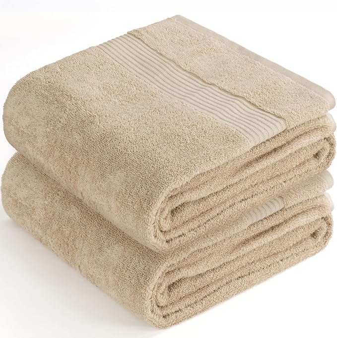 Cotton Paradise 100% Cotton Turkish Towel Set, Soft Absorbent Quick Dry, 2 Piece 35x70 Bath Sheet Set, Beige