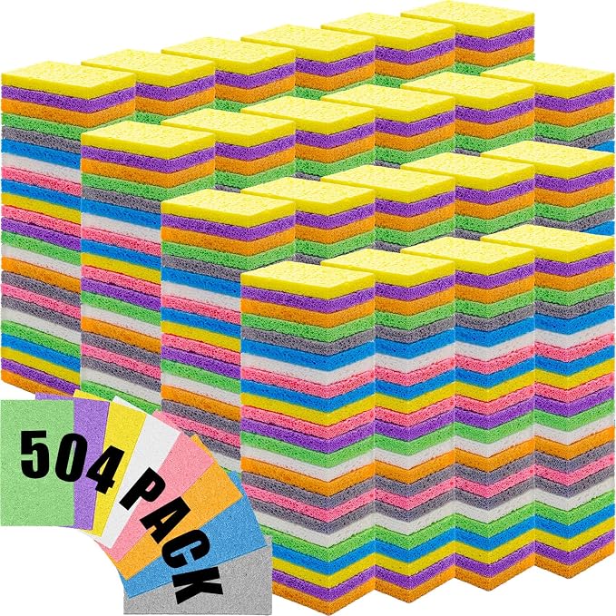 Zhengmy 504 Pieces Sponges Bulk Sponges Kitchen Compressed Sponge Natural Dish Sponge Compressed Wood Pulp Cleaning Without Scratching for Kitchen Bathroom, 3.9 x 2.4 x 0.12 Inch (Multicolor)