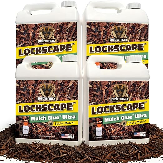 Lockscape Mulch Glue for Landscaping (4 Gallon) - Lasts Up to 2 Years, Non-Toxic, Ultra Concentrated Landscape Binder - Strong Mulch and Rock Glue for Landscaping Pea Gravel, Pine Straw & More
