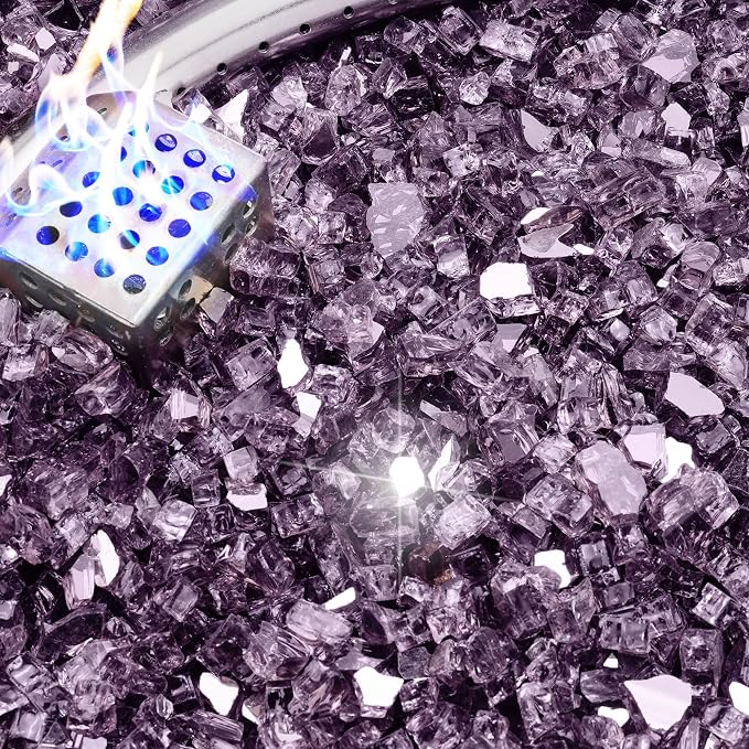 NUPICK 5 Pound Fire Glass, 1/4 Inch Reflective Fire Pit Glass | Tempered Fire Pit Rocks for Propane or Natural Gas, Glass Rocks for Fire Pit Table, Fireplace, Fire Bowl, Landscaping, Violet