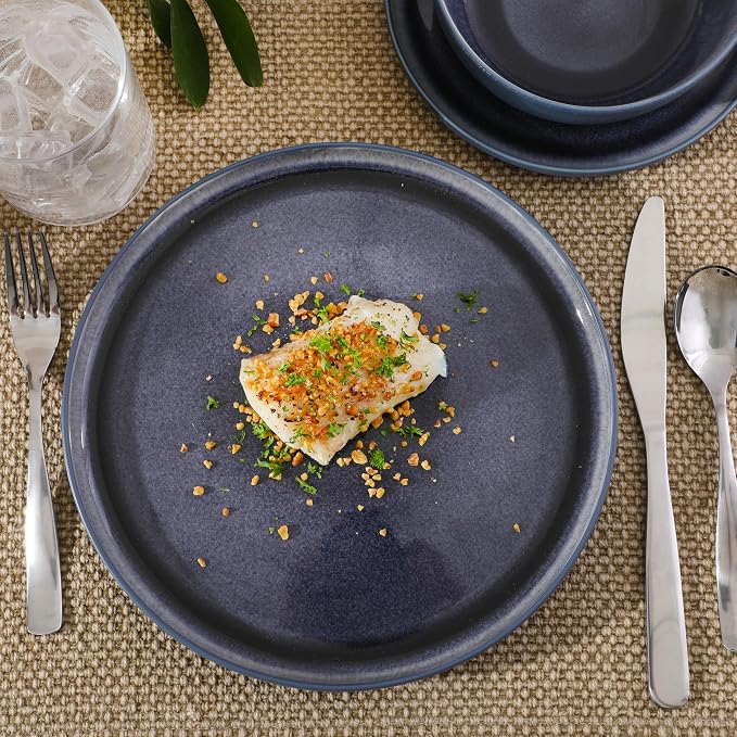 Gibson Elite Reactive Stoneware Dinnerware Set - Tahoe Sunset Matte Exterior & Shiny Interior Blue | 12-Piece – Plates and Bowls, Durable Everyday Dish Set, Microwave & Dishwasher Safe