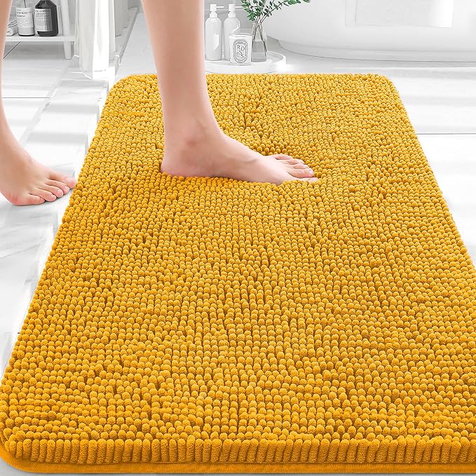 OLANLY Bathroom Rugs 30x20, Extra Soft Absorbent Chenille Bath Rugs, Rubber Backing Quick Dry, Machine Washable Bath Mats for Bathroom Floor, Tub and Shower, Home Decor Accessories, Golden Yellow