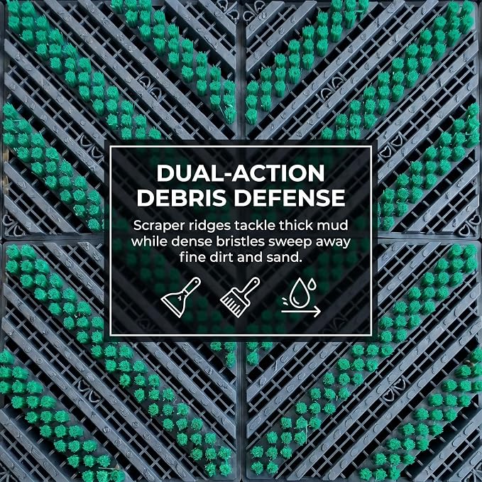 Outdoor Boot Scraper & Brush Mat, Green&Grey, 29.5'' x 17.7'' | Easy Assembly, Waterproof, Non Slip, Mud Trapper, For Outside Entrance, Front Door, Garage, Yard