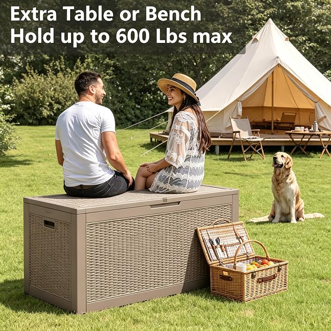100 Gal Outdoor Storage Box Waterproof Lockable,Deck Box,Gas Lift,Grey | Waterproof Resin Deck Box, Lockable Gas Lift Outdoor Storage for Patio Cushions, Garden Tools, Pool Supplies