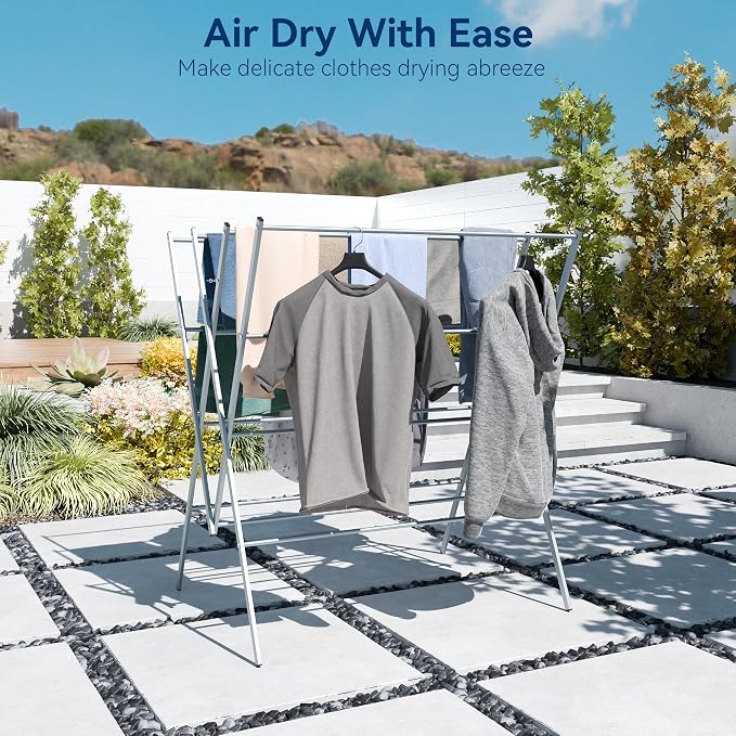 Whitmor Drying Rack Clothing, Foldable Clothes Drying Rack for Laundry, 12 Metal Bars for Hanging Clothes, Indoor & Outdoor Use, 36.2" D x 30.3" W x 40.5" H, Silver