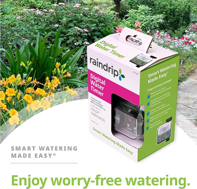 Raindrip Digital Hose-End Automatic Water Timer, Connects to Garden Faucets and Hose Bibbs, with Back-Lit LCD Screen for Drip Irrigation, Garden, Self-Watering, Grey