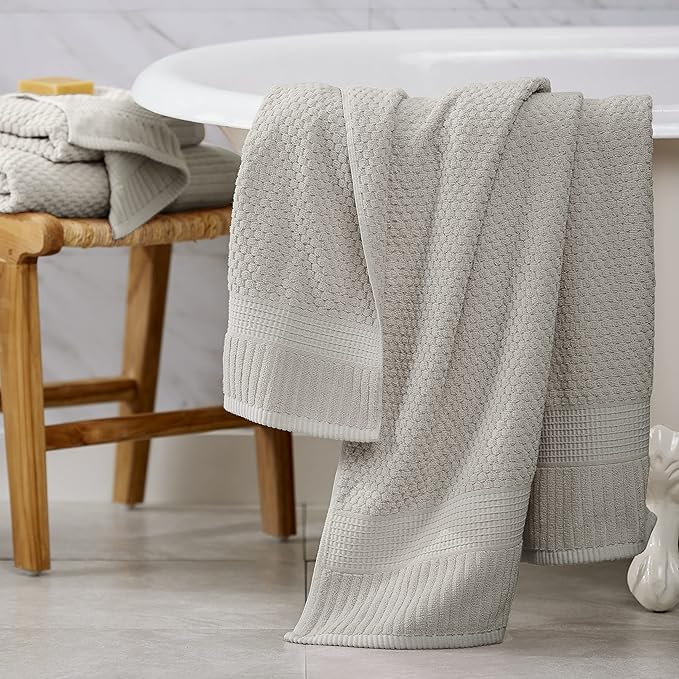 NY Loft 100% Cotton Hand Towel 6 Pack | Super Soft & Absorbent Quick-Dry Hand Towels 16" x 28" |Textured and Durable Cotton | Trinity Collection (6 Pack Hand Towel, Quiet Grey)