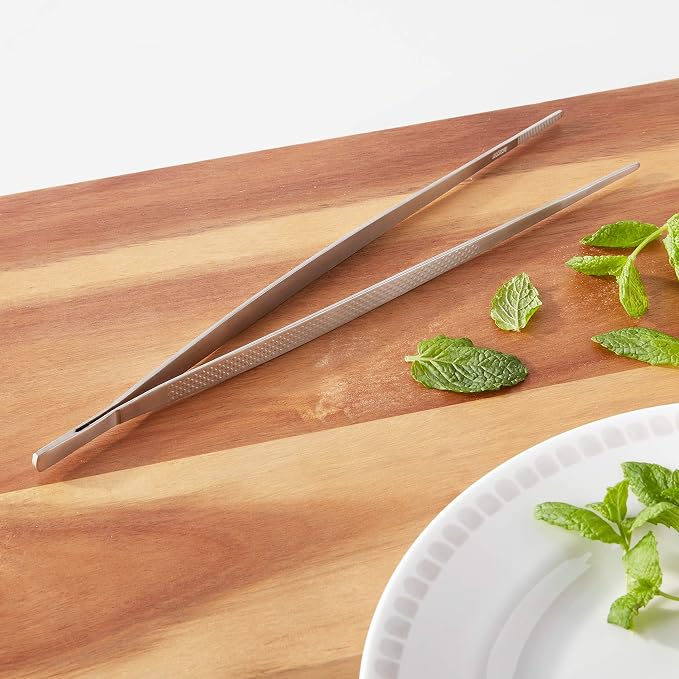 Mercer Culinary 18-8 Stainless Steel Precision Plus Chef Plating Tong, Straight, 11-3/4 Inch