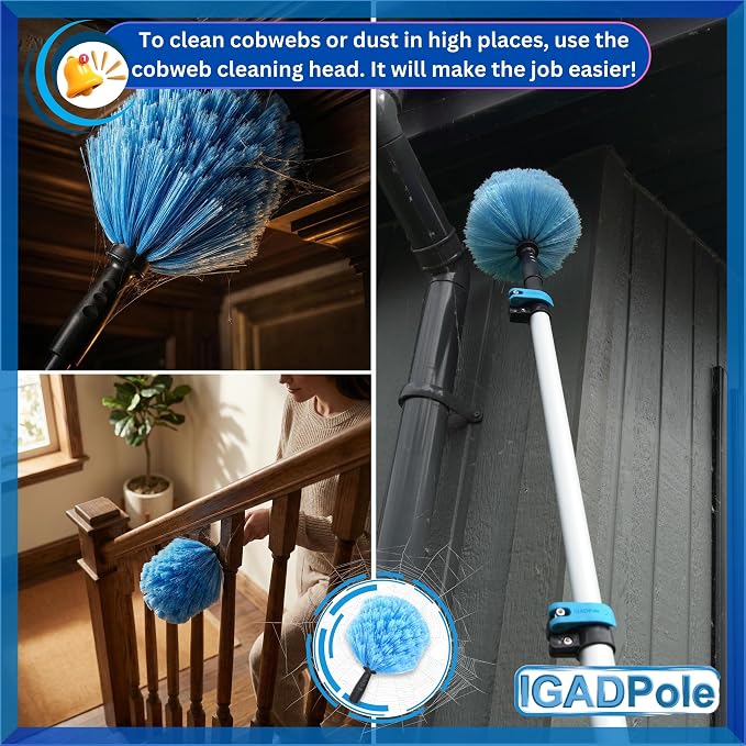 IGADPole 20 FT Water-Fed Washing Kit with Soap-Dispenser, Brush, 10″ Squeegee & Cobweb Duster for Windows, Gutters, Solar Panels & Exterior Walls
