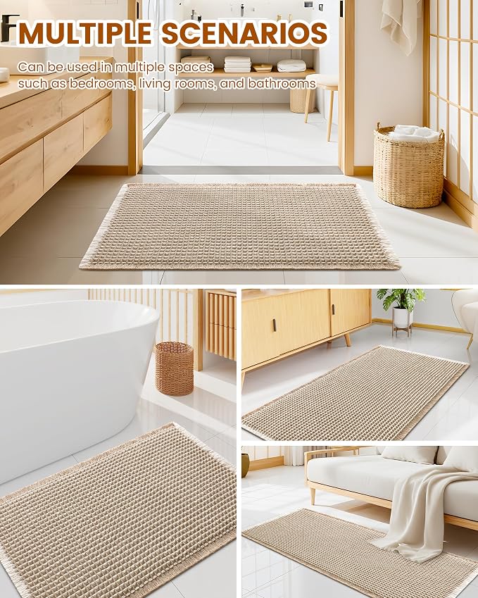 Smiry Waffle Bath Mat 30x18, Extra Soft Absorbent Bathroom Rugs, Non Slip Machine Washable Quick Dry Bath Rugs for Bathroom Floor, Tub, Shower, Home Decor Accessories, Brown & Cream