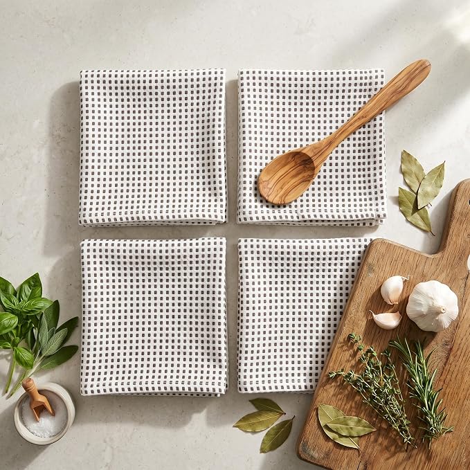 Urban Villa Christmas Dot Check Kitchen Towels Set of 6 20X30 Inches 100% Cotton Highly Absorbent Kitchen Towels Premium Quality Ultra Soft Mitered Corners Towels Grey/White