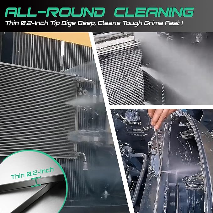47" & 24" & 15" Radiator Cleaning Wand 5-Piece Set, 4500 PSI Stainless Steel Dual Water/Air Radiator Cleaner with Pressure Washer Gun Adapter & Tips for Cars, Trucks, Heavy Equipment,Silver& Green