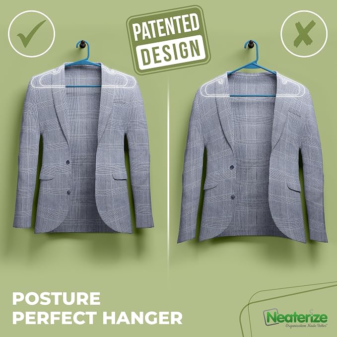 NEATERIZE Clothes Hangers Plastic 100 Pack for Adults - Plastic Hangers, The Perfect Coat Hanger and Space Saving Clothes Hangers for Closet - Blue Hangers