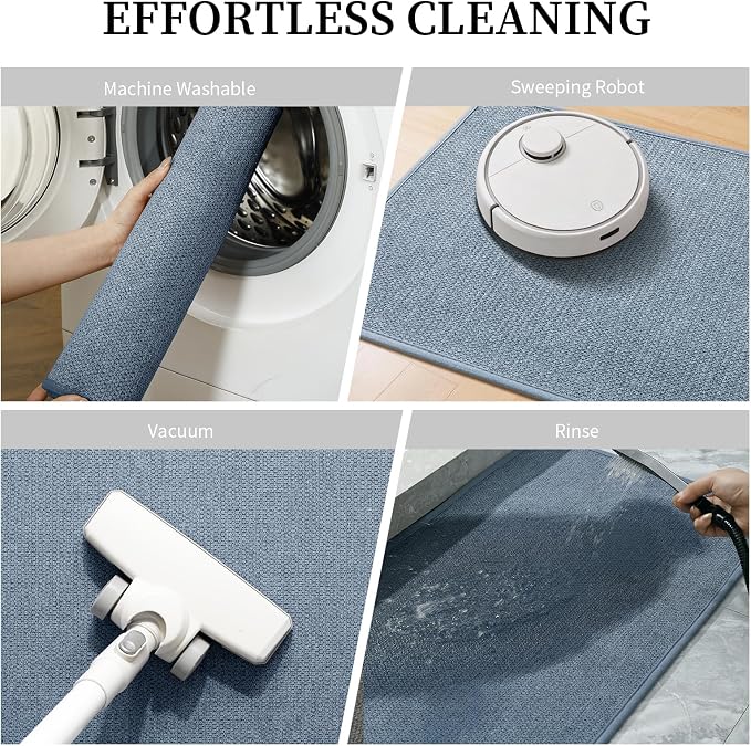 YIHOUSE Long Large Bathroom Rugs Sets 2 Piece, Quick Dry Thin Bath Mat, Non Slip Absorbent Machine Washable, Bath Runner Rug for Tub Sink Home Decor (24"x36" + 24"x59",Navy Blue)