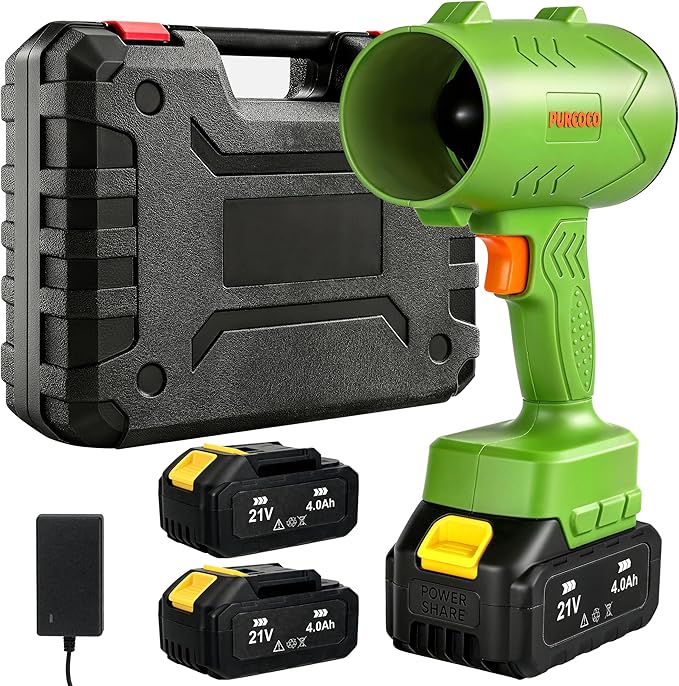 Cordless Leaf Blower 21V, 50000 RPM Max Power Electric Leaf Blower, 2×4.0Ah Battery & Fast Charger, Lightweight Electric Blower for Yard, Patio,Snow Removal,Dust, Car Drying- Lawn Care Tool(Green)