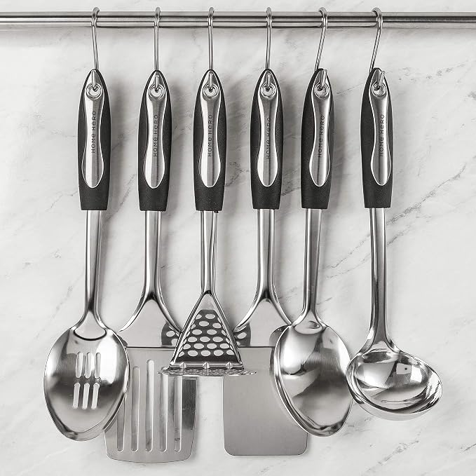 Home Hero Stainless Steel Kitchen Utensils Set - Heat-Resistant Silicone & Nonstick Tools - Durable Stainless Steel Kitchen Gadgets - Complete Kit Measuring Cups & Spoons - 41-Piece Set