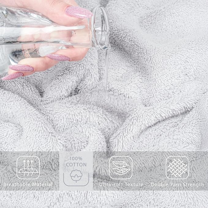 Cotton Paradise 100% Cotton Hand Towels, 2 Piece 35x70 Hand Bath Towels, Silver Grey