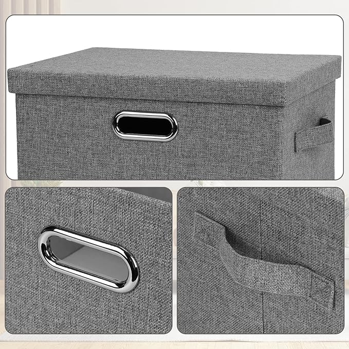 Graciadeco Medium 15" 21 Quart Collapsible Stackable Storage Bins with Lids, 3 Packs Grey Foldable Fabric Closet Boxes Heavy-duty Linen Cube Baskets Container for Bedroom Office (15 x 11 x 8)