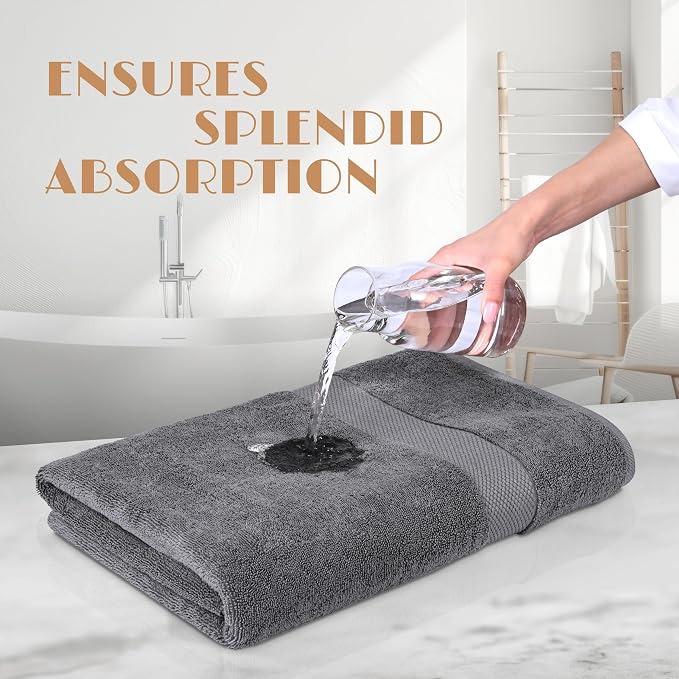 White Classic Wealuxe Grey Towels for Bathroom 6 Pack, Cotton Bath Towel Set for Hotel, Gym, Spa, Soft Extra Absorbent Quick Dry 22x44 Inch