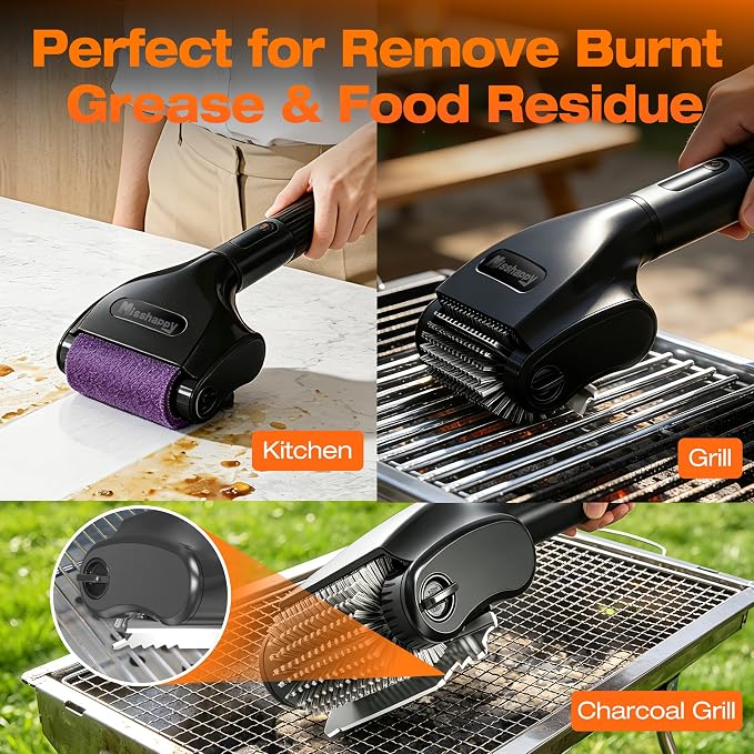Misshappy Electric BBQ Grill Brush - 4000mAh Cordless BBQ Grill Cleaner 2 Speed - 800RPM Bristle Free Electric Grill Cleaner for Outdoor Grill Rechargeable with Scraper/LED Light/LED Display (Black)