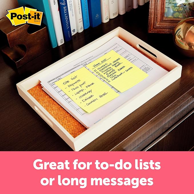3M Post-it Lined Original Notes, 4 x 6 Inches, Canary Yellow, Pack of 12