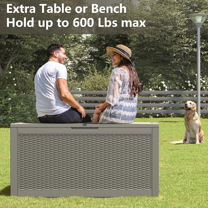 120 Gallon Waterproof Large Resin Deck Box, Lockable Large Outdoor Storage Boxes Indoor Outdoor Storage Container for Patio Cushions, Gardening Tools, Pool Supplies, Grey