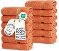 Chakir Turkish Linens 12 Piece Washcloth Set, 100% Cotton Luxury Turkish Washcloths for Bathroom, Soft Absorbent Washcloths, 13 x 13 Inches, Coral