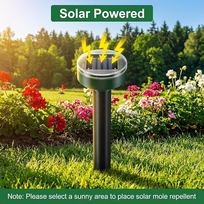 Mole Repellent Solar Powered 10 Pack Square Design – Outdoor Waterproof Pest Deterrent for Yard & Garden, Repels Mole, Gopher, Vole, Snake & Groundhog, Pet Friendly Sonic Burrowing Control