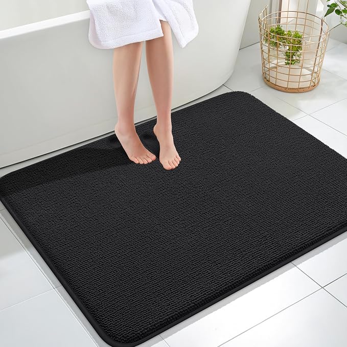 OLANLY Memory Foam Large Bathroom Rugs 40x32, Absorbent Bath Mat, Black | Soft Quick Dry Bath Mat Rugs, Non-Slip, Machine Washable Mat for Bathroom Floor, Tub and Shower, Home Decor Accessories