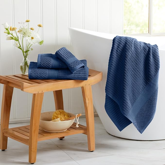 Springtree Home 100% Cotton Bath Towel Set | 6-Piece Set | Textured | Navy | Absorbent & Quick-Dry Bathroom Towels | Textured and Durable Cotton Towels for Bathroom | OEKO-TEX | Krista Collection