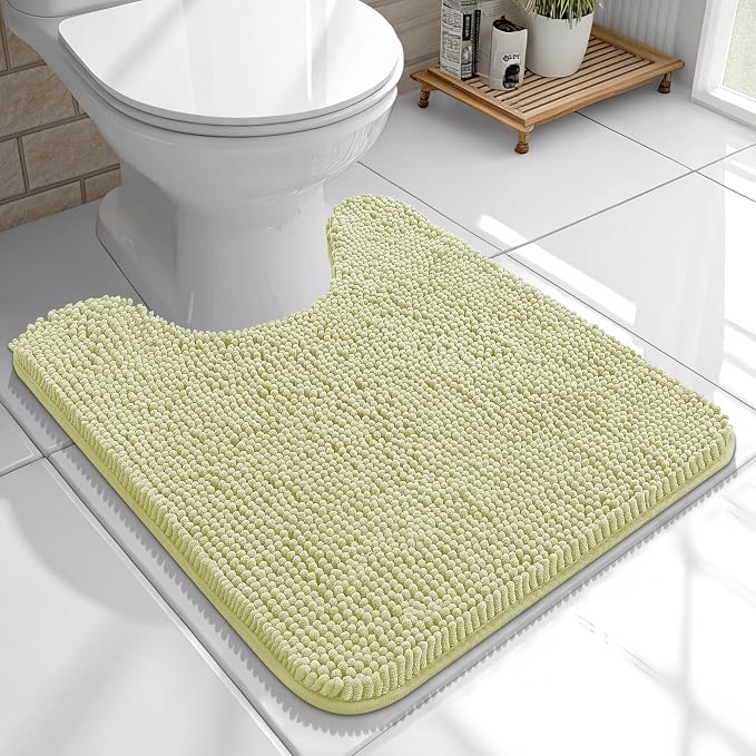 OLANLY Toilet Rugs U-Shaped 20x20, Extra Soft Absorbent Chenille Contour Bathroom Rugs for Toilet, Dry Quickly, Machine Washable, Non-Slip Bath Mat, Vanilla