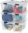 IRIS USA 54 Qt Stackable Plastic Storage Bins with Lids, 6 Pack - BPA-Free, Made in USA - See-Through Organizing Solution, Latches, Durable Nestable Containers, Secure Pull Handle - Clear